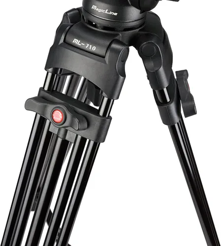 Vista 4 de MagicLine Trípode de video de aluminio de 70.9 pulgadas, soporte de trípode de cámara resistente con 2 asas y cabezal de fluido de 360° y esparcidor