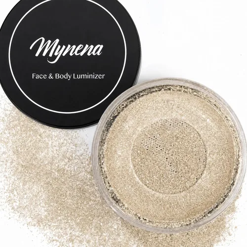 Vista 9 de Polvo resaltador facial y corporal Mynena Warm Gold Suave, rocío, iluminador