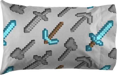 Vista 4 de Jay Franco Minecraft - Juego de cama isométrica individual, cortinas y cesta de enredadera