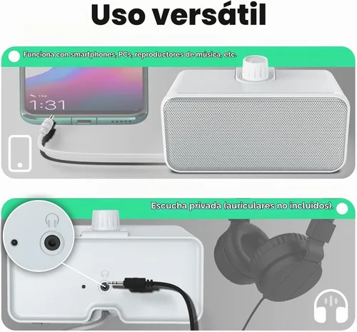 Vista 6 de ANSTEN Altavoces con cable para TV sin demora, altavoces de TV de voz Cable de 16.4 ft de largo, altavoz personal con conector para auriculares