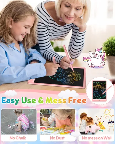 Vista 4 de FLUESTON Tableta de escritura LCD para niños, tablero de garabatos de 10 pulgadas, almohadilla de dibujo colorida para niños pequeños, juguetes Rosa