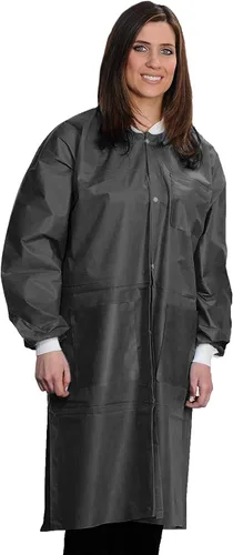 Vista 2 de Medical Nation Abrigos de laboratorio desechables de 1.76 oz/m², abrigo de laboratorio profesional hasta la rodilla, puños de punto, bolsillos Negro