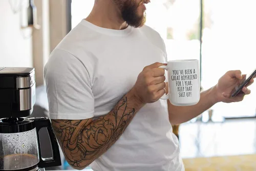 Vista 6 de 1 Año Aniversario Novio Taza Regalo divertido para Bf Él 1er Fechado Primer año Relación Pareja Juntos Café Té Taza