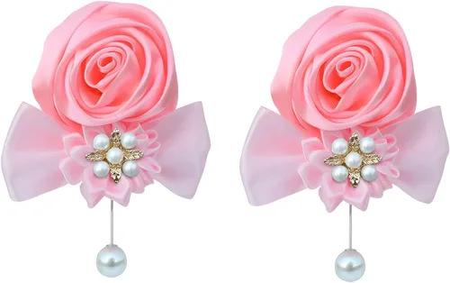 Vista 9 de Boutonniere de rosas de satén, 2 piezas para boda, novio, padrino, padrino, mejor hombre, padre, alfiler de solapa, agujero de botón, flor