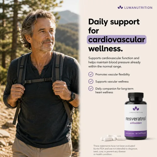Vista 4 de Luma Nutrition Suplemento de Resveratrol de Alta Pureza - 98% Trans-Resveratrol - Antioxidante - Cápsulas de Resveratrol - Vegano y Sin Gluten - 60