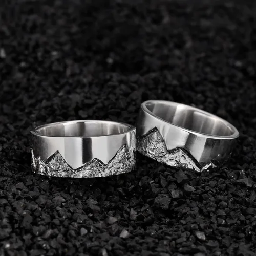 Vista 4 de Personalized Mountain Ring handmade with S925/ Men's Birthday Gift/Unique Promise Ring/Viking Wedding Band/Engraved Engagement Ring