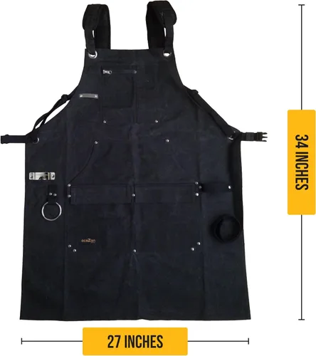 Vista 8 de ecoZen Delantal de soldadura de lona encerada con hilo de Kevlar, resistente al calor y a los productos químicos, totalmente ajustable