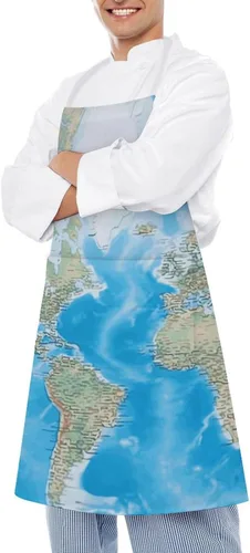 Vista 4 de MUSM Apron for Adults - 27.6 X 31.5 Inch, Heavy-Duty Polyester Aprons with Two Large Pockets, Waterproof World Map Kitchen Apron for Cooking