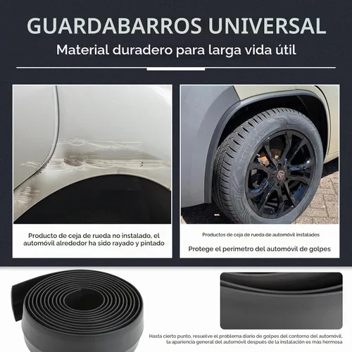 Vista 5 de Guardabarros flexibles de 2 pulgadas de goma para ruedas de vehículos - Fácil de instalar, 3.2 metros por rollo