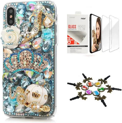 Vista 4 de Sparkle Funda compatible con iPhone 12, elegante funda 3D hecha a mano con diseño de mariposa, rosas, diamantes de imitación y purpurina