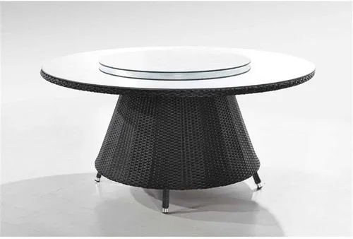 Vista 4 de Manhattan Comfort Nightingdale - Juego de comedor para exteriores de 7 piezas con cristal redondo Lazy Susan, incluye 6 sillas de ratán, cojines