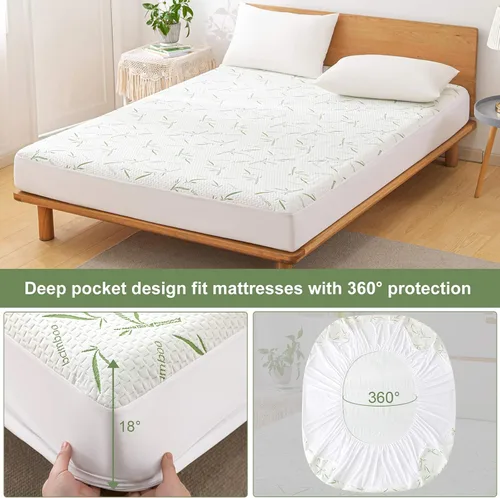 Vista 3 de Protector de colchón de viscosa de bambú de alta calidad, impermeable, sin vinilo, protector de colchón de tela de aire 3D, suave, transpirable, sin