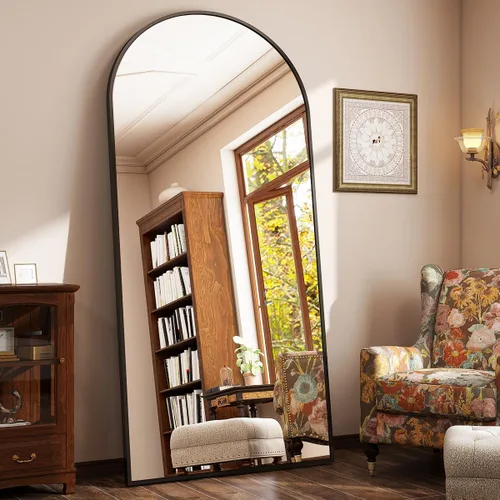 Vista 6 de BEAUTYPEAK Espejo de longitud de arco de 71 x 30 pulgadas con soporte Negro