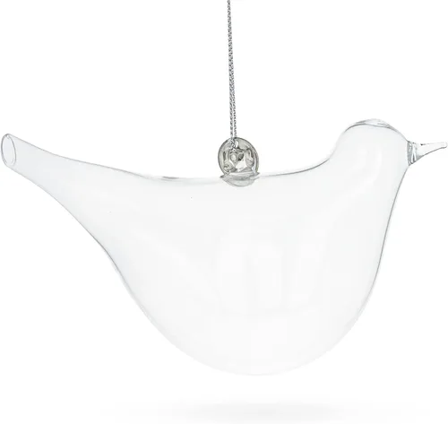 Vista 4 de Adorno de Navidad de vidrio transparente soplado de pájaro elegante