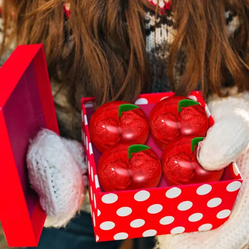 Vista 5 de FOMIYES Caja de dulces con forma de manzanas navideñas, 12 unidades, de plástico, con relleno de manzanas, recipientes decorativos para dulces