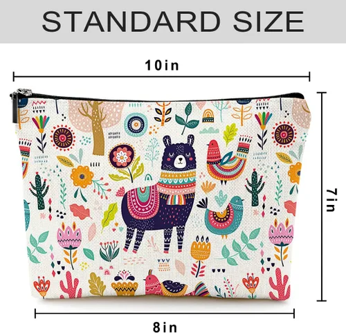 Vista 6 de Pequeña bolsa de maquillaje para monedero, bonita lona impermeable, bolsas de cosméticos para mujeres, con cremallera, bolsa de aseo de viaje