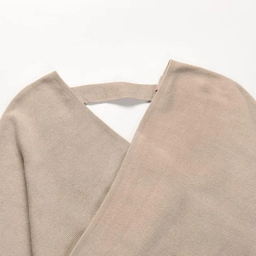 Vista 6 de Vestido tipo suéter con cuello en V y manga murciélago para mujer