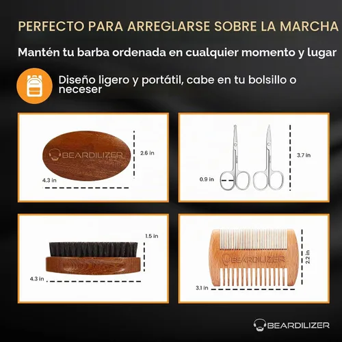 Vista 2 de Beardilizer Kit de cepillo para barba, cepillo de cerdas de jabalí 100% puro, peine de madera de lujo y 2 tijeras para bigote, aseo y cuidado