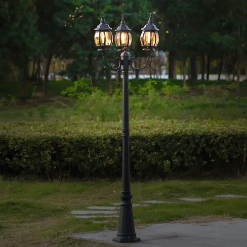 Vista 8 de LUTEC Lámpara de poste LED para exteriores con triple cabezal, luces de calle vintage cableadas para césped, patio, camino, jardín, poste de luz