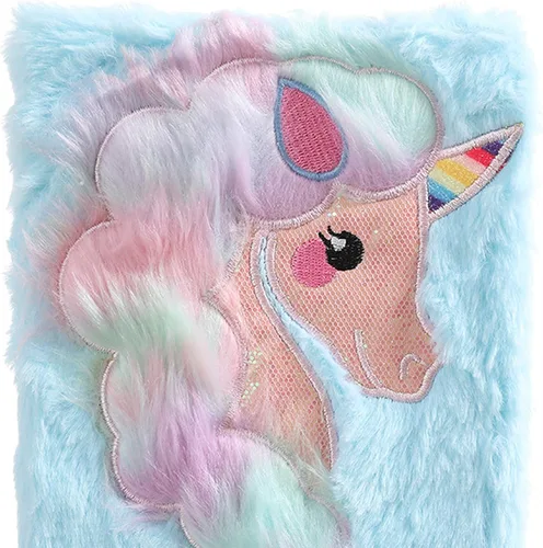 Vista 2 de BOLLEY JOSS Cuaderno de unicornio arcoíris para niños, diario de felpa para niñas y adolescentes, bloc de escritura con forro A5, 160 páginas