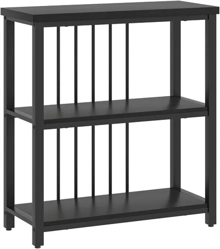 Vista 9 de FOLUBAN Estantería, Librero Moderno de 3 Niveles, Estantes de Libros de Madera y Metal para Sala de Estar, Oficina, Dormitorio, Roble Negro Rústico
