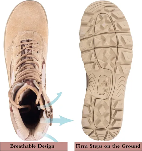 Vista 3 de RIELD Botas de trabajo tácticas militares para hombre, con cremallera lateral, botas de combate del ejército de la selva, 12