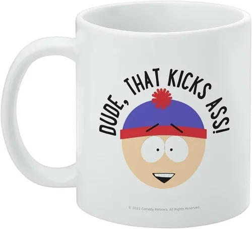Vista 3 de South Park Stan That Kicks A** - Taza de café de cerámica, novedosa taza de regalo para café, té y bebidas calientes, 11 onzas, color blanco
