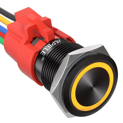 Vista 12 de APIELE Interruptor de botón de bloqueo de 0.748 in, 12 V CC, anillo de halo de ojo de ángel LED de 0.74 pulgadas, 1NO1NC SPDT con enchufe de cable