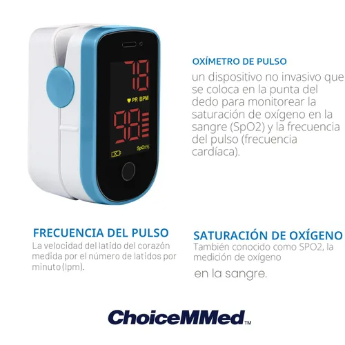 Vista 5 de CHOICEMMED Oxímetro de pulso de dedo, monitor de oxígeno en sangre azul con baterías, sensor de saturación de O2 portátil en bolsa de transporte