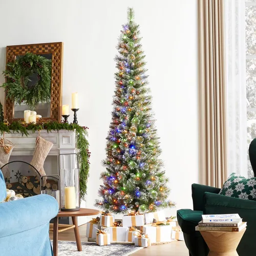 Vista 16 de Glitzhome Árbol de Navidad preiluminado, abeto artificial realista de 7.5 pies con 1,668 puntas y 680 luces centelleantes C3, 10 funciones de Aspen