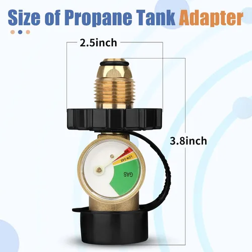 Vista 2 de Adaptador de tanque de propano Aekops con medidor que convierte la válvula de servicio del tanque POL LP a QCC1 / Tipo 1, conexión tipo antiguo a