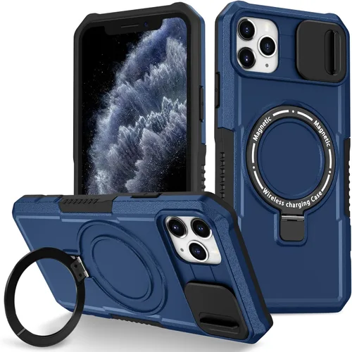 Vista 86 de Funda magnética para iPhone 11, soporte de anillo con ventana corrediza, funda protectora mate a prueba de golpes para iPhone 11 6.1, fundas