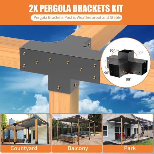 Vista 3 de Woodworks - Soporte de pérgola para pérgola de 4 vías, soporte de esquina de ángulo recto, soporte de madera elevado, paquete de 2 con tornillos