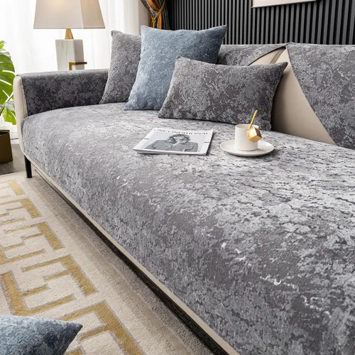 Vista 10 de vctops Funda de lujo de felpa en relieve para sofá, funda antideslizante de jacquard para sofá seccional, súper suave, protector de muebles para Azul