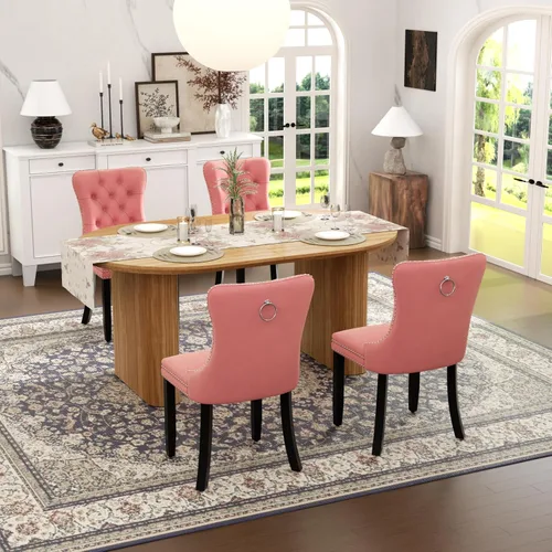 Vista 31 de Juego de mesa de comedor ovalada extensible con 4 sillas tapizadas de terciopelo de alta gama, mesa de cocina de 59 a 91 pulgadas y sillas