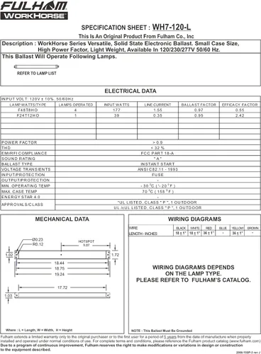 Vista 4 de Fulham Lighting WH7-120-L Workhorse 7 - Balastro fluorescente versátil, 120 V