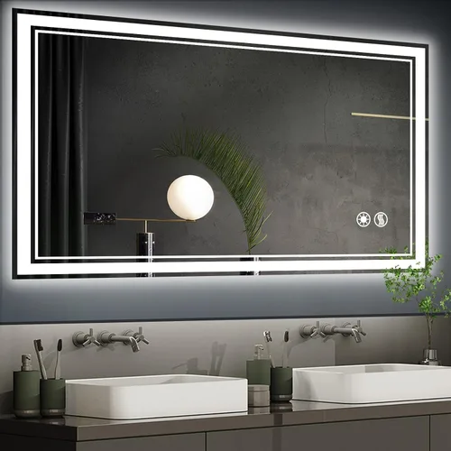 Vista 11 de Paquete de 2 espejos LED de baño de 24 x 36 pulgadas, espejo LED para baño, sin niebla, regulable, 3 colores, espejo de baño con luces, espejo