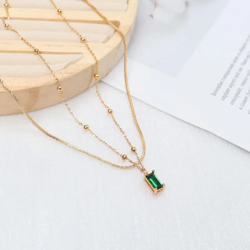 Vista 2 de BPHNE 14K Gold Plated Layering Necklaces Emerald Pendant Necklaces Dark Green Necklace for Women Layered Choker Necklace for Teen Girls Christmas