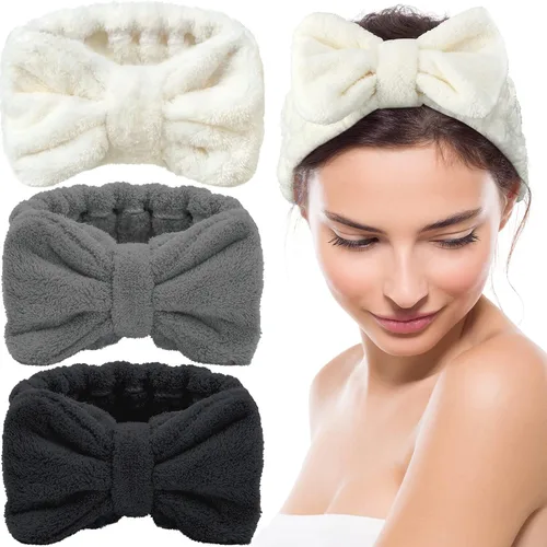 Vista 15 de Hicarer Diadema de toalla de 3 piezas para mujer, para maquillaje, spa, para lavarse la cara y la ducha (beige)