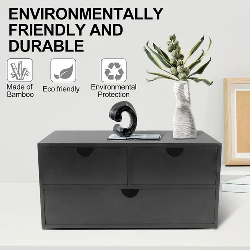 Vista 5 de Organizador de escritorio de bambú Charmewooden con 3 cajones, organizador de encimera con cajones para almacenamiento de maquillaje, organizador