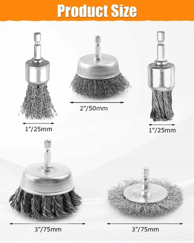 Vista 2 de Juego de 5 cepillos de alambre para taladro, rueda de cepillo de alambre resistente para taladro, accesorios de cepillo de alambre para taladro