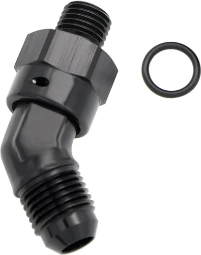 Vista 5 de Adaptador de riel de bomba de combustible macho de aluminio de radio de alto flujo 45 grados 6AN macho a 4AN macho con junta tórica AN4 ORB, negro