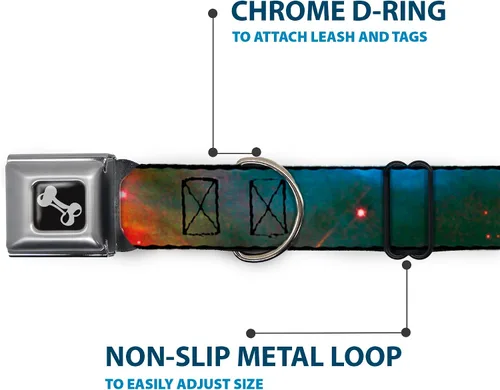 Vista 5 de Buckle-Down Collar de perro con hebilla de cinturón de seguridad Supernova Space Collage, multicolor, 1 pulgada de ancho, se adapta a cuello de 9 a