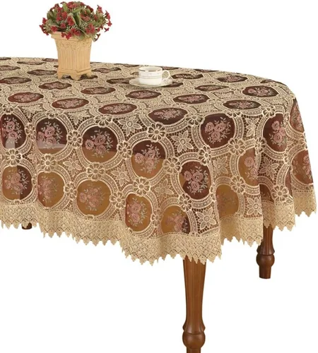 Vista 8 de Mantel de encaje vintage burdeos bordado redondo 48 pulgadas