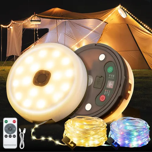 Vista 8 de Sutaig Guirnalda de luces de campamento, 4 en 1, linterna de campamento al aire libre con 8 modos de iluminación (32.8 pies), recuperación rápida