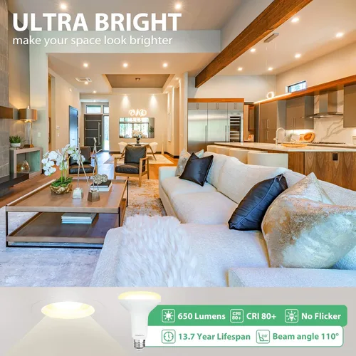 Vista 2 de DEGNJU Paquete de 6 bombillas LED empotradas BR30, bombillas de inundación regulables para interiores, CRI80 7 W, equivalente a 65 W, 2700 K, blanco