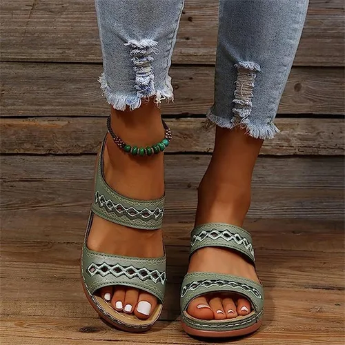 Vista 86 de Ladmiple Sandalias ortopédicas florales de moda 2023 con soporte de arco, zapatillas romanas casuales con puntera abierta