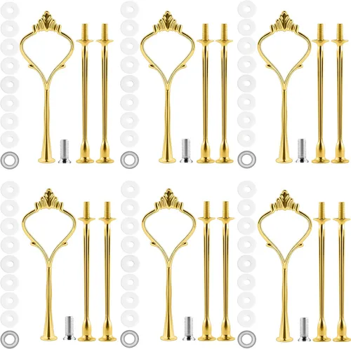 Vista 7 de Juego de 6 bandejas escalonadas para soporte de pastel, corona, soporte de 3 niveles para tartas, accesorios para bodas y fiestas, resina para Negro