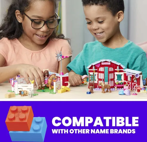 Vista 2 de MEGA Barbie Pets - Juego de construcción de caballos con 3 micromuñecas y accesorios, 9 mascotas, juego de establos de caballos fácil de construir