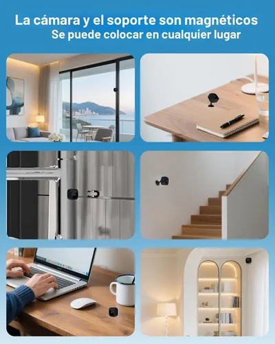 Vista 5 de AOBOCAM Mini cámara de seguridad 1080P WiFi recargable, visión nocturna negro - 1080P